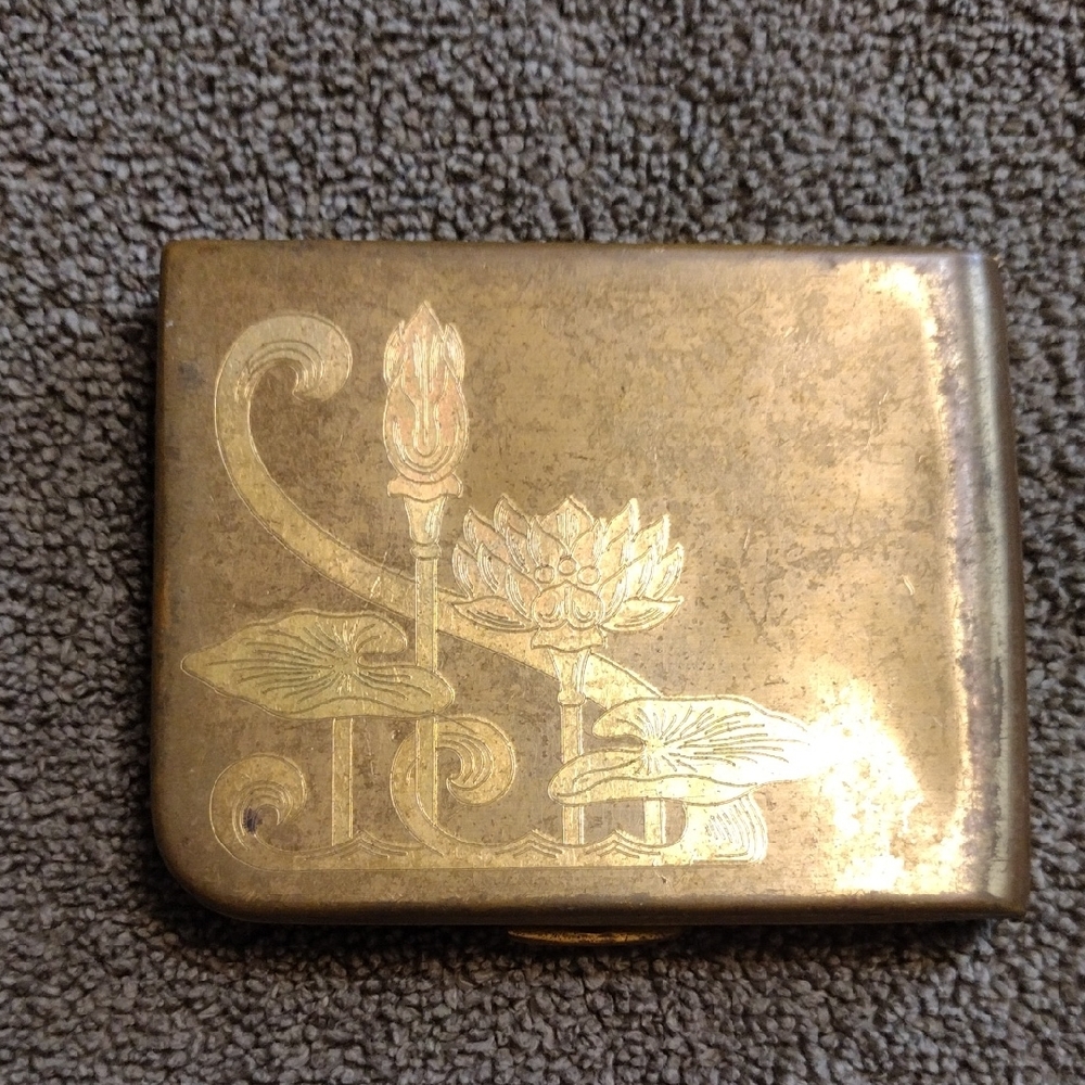 Vintage Elgin American Goldtone Floral Compact Case